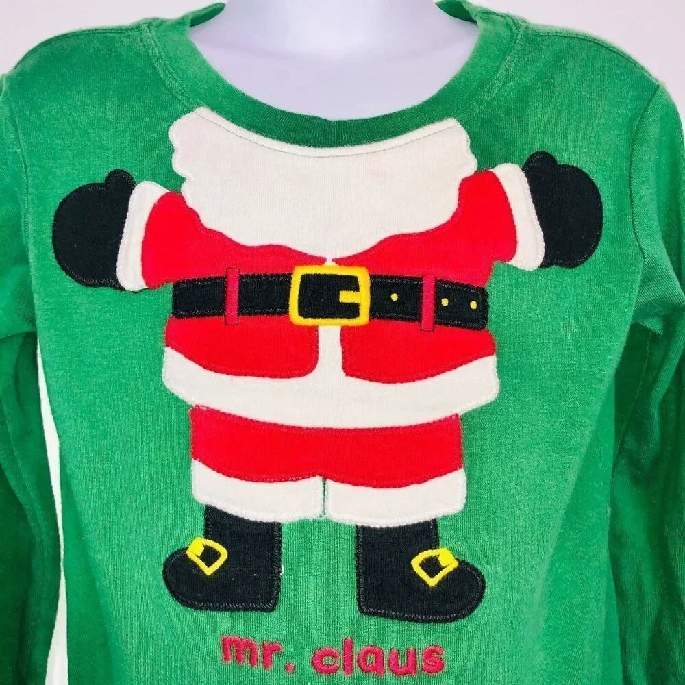 Gymboree Girls Pajamas SZ 10 Green Striped Santa Claus Christmas 2 Piece Holiday